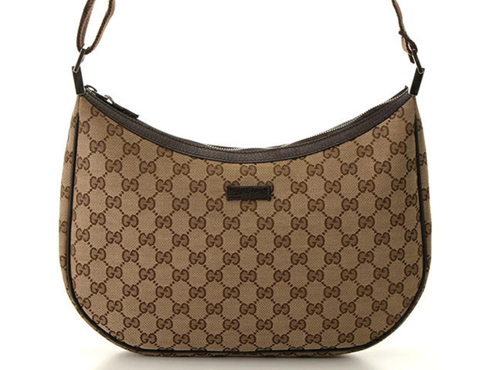 Gucci GG Hobo Bag Dark Brown Beige Cream Canvas Leather Slider